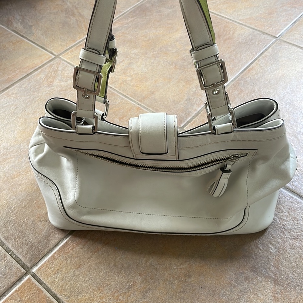 Vintage Green and White Coach Purse - Picture 4 of 6